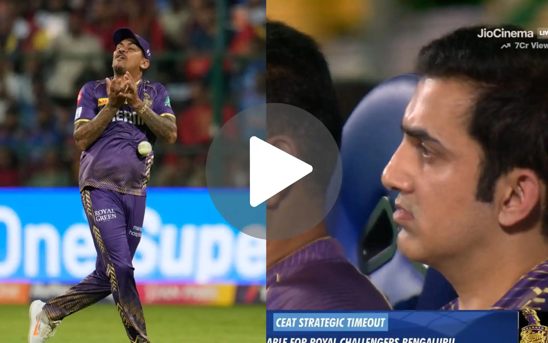 [Watch] Gambhir's Face Goes Pale As Sunil Narine Drops A Dolly Of Glenn Maxwell